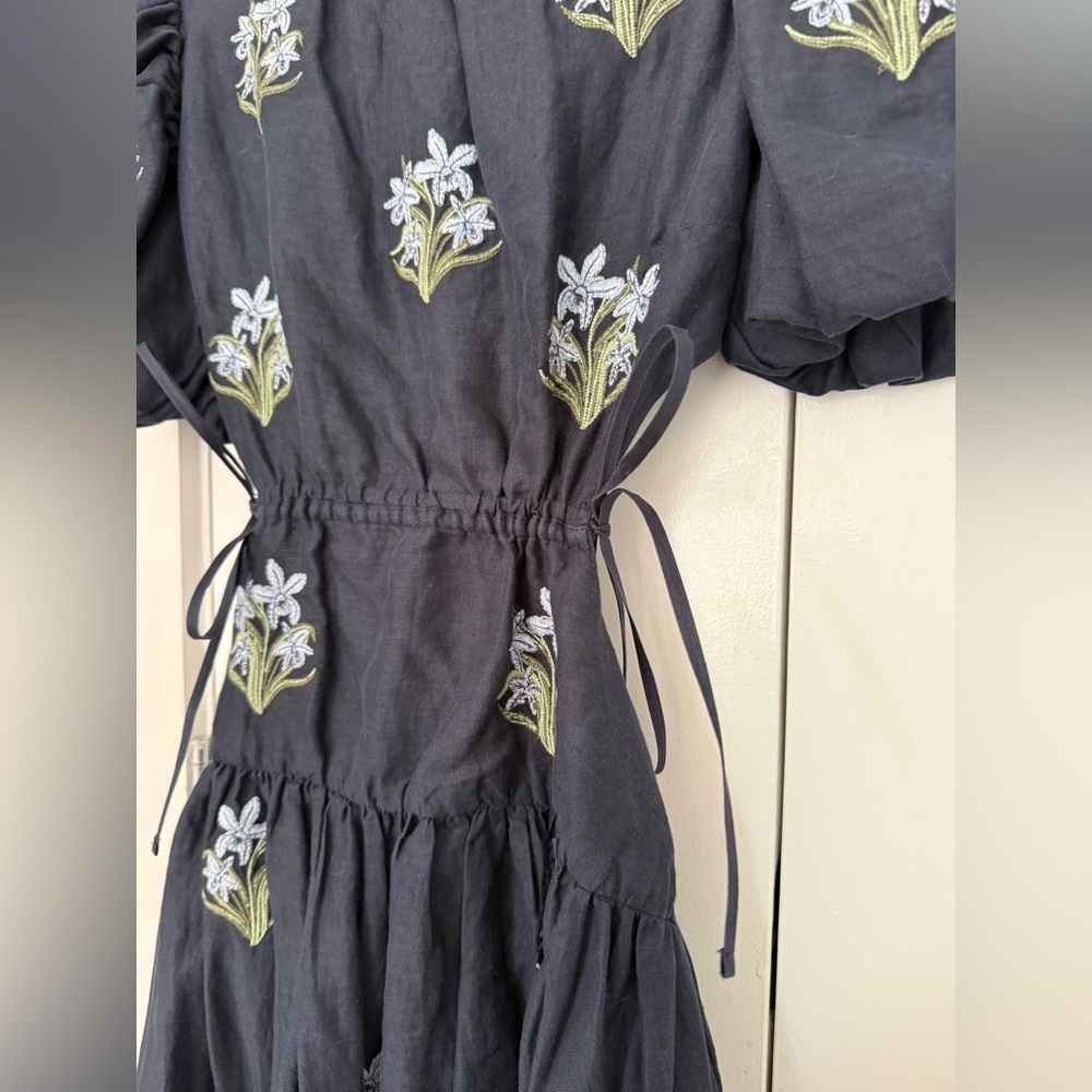 AGUA BY AGUA BENDITA Embroidered Samba Maxi Linen Dress in Navy - Picture 3 of 7